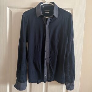 Dolce & Gabbana Navy Shirt with Textured Collar